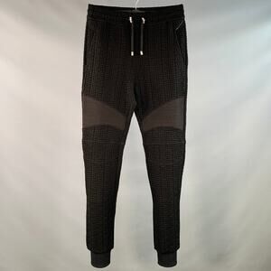 BALMAIN Size S Black Textured Polyamide Blend Drawstring Sweatpants Casual Pants
